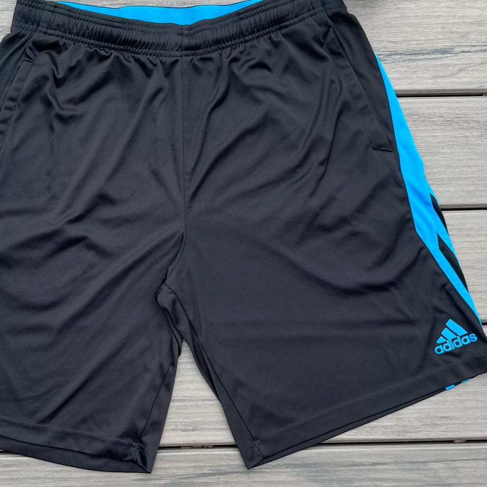 Adidas; Black/Blue; Climate Wear; Above Knee; Athletic Shorts; Minor Wear; L